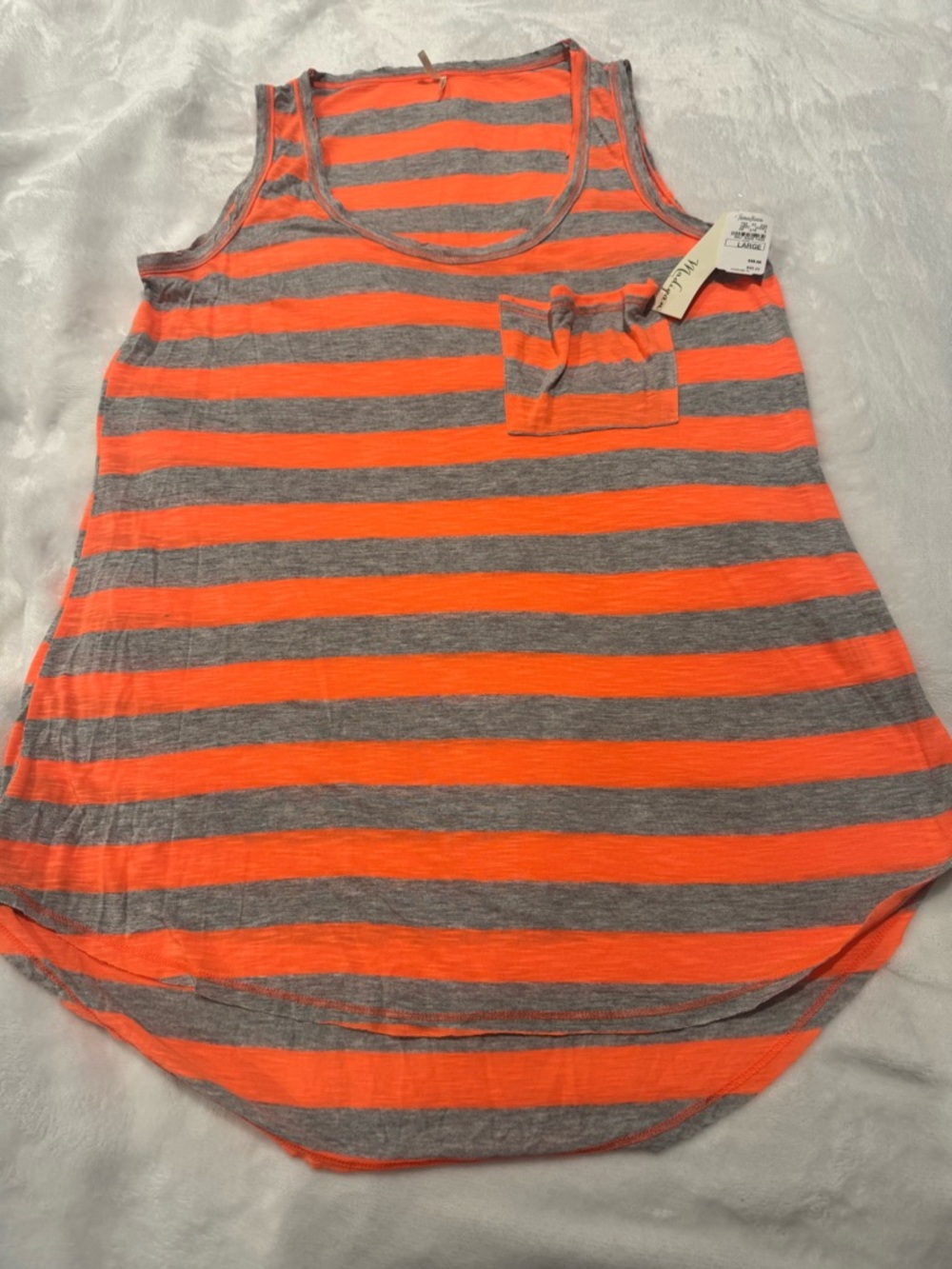 Madigan at Neiman Marcus Neon Orange & Heather Gray Striped Tank with Pocket